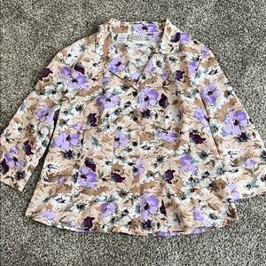 Floral Button-Up Blouse in Tan and Purple